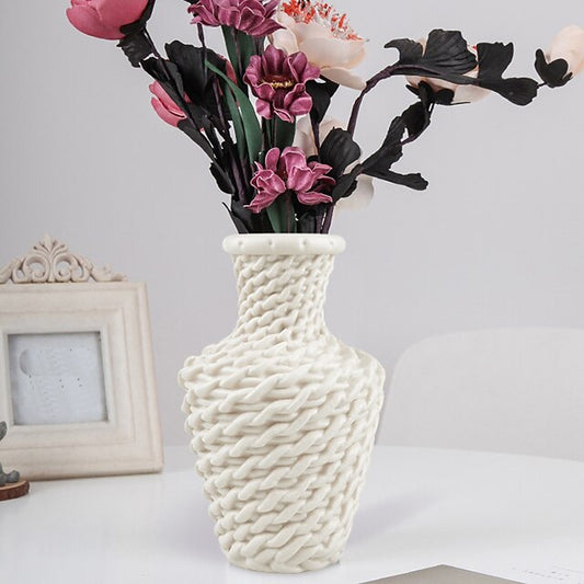 Plastic Vase Wet And Dry Flower Arrangement Container Nordic Floral Flower Decoration Imitation Rattan Vase #8810522